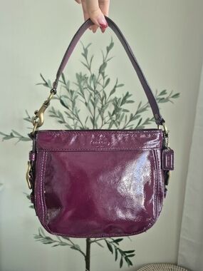 Coach Mini Zoe Leather Patent Shoulder Bag in Berry RARE
